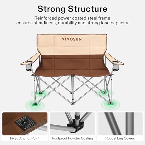 Image of VIVOSUN [outlets] Double Camping Chair, Fully Padded Folding Loveseat, Portable Oversized Duo Chair with Storage Cup Holders, Height-Adjustable Armrests & Carry Bag, Supports up to 500lbs