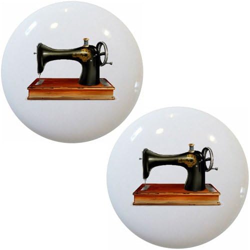 Set of 2 Antique Sewing Machine Ceramic Cabinet Drawer Knobs