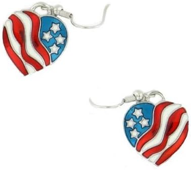 A Flag - Heart Shaped Red, White and Blue Fish Hook Earrings
