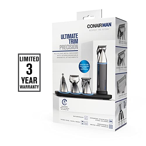 Conairman Ultimate Trim Precision All-In-One Metal 18Pc Groomer With Attachments, Hair Trimmer For Men, Cordless Lithium-Ion Battery, Stainless Steel Blades For No Pull, No Snag Trimming Experience #TOP6