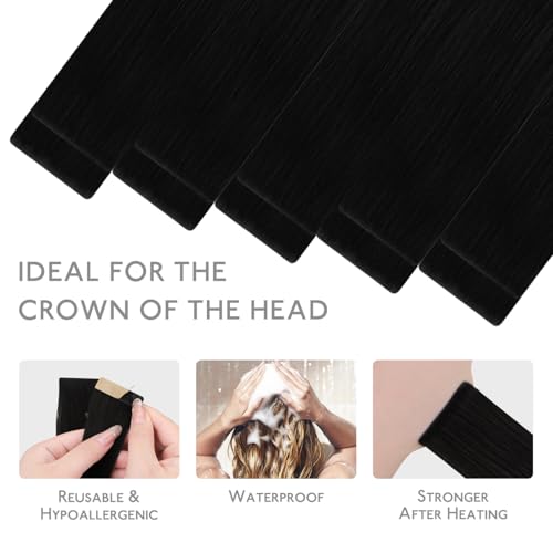Image of WENNALIFE Invisi Edge Tape in Hair Extensions Human Hair,#1,24 Inch | 24 Inch 30g 10pcs Jet Black Invisi Remy Hair tensions Natural Seamless Injected Tape Ins Straight tensiones