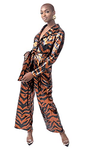Pantora Women s Marina Sequin Jumpsuit, Tiger Print, 3X-Large