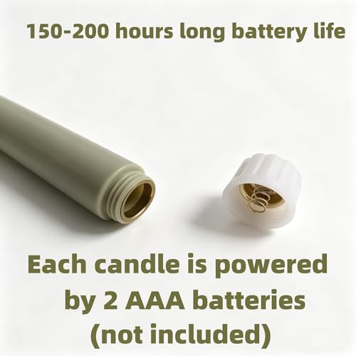 Image of Sage Green Flameless Taper Candles with Remote, Flickering Battery LED Candlesticks Home Decor Set of 4