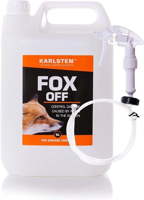 Karlsten Fox Repellent High Strength Natural Citronella Deterrent Anti Fouling & Garden Protetion 1.2 Metre Extension Hose Included Stop Damage Caused by Foxes 5 Litre,Orange