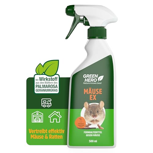 Mäuse Ex Spray zur Mäuseabwehr & Rattenabwehr, 500 ml Mäuseschreck gegen Mäuse & Ratten, Abwehrmittel für Haus, Dachboden, Garten & Outdoor, Mäusespray zum Vertreiben und als Abschreckung
