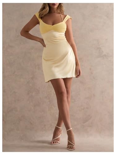 Floerns Women's Halter Neck Ruched Bodycon Satin Dress Backless Mini Prom Dresses3