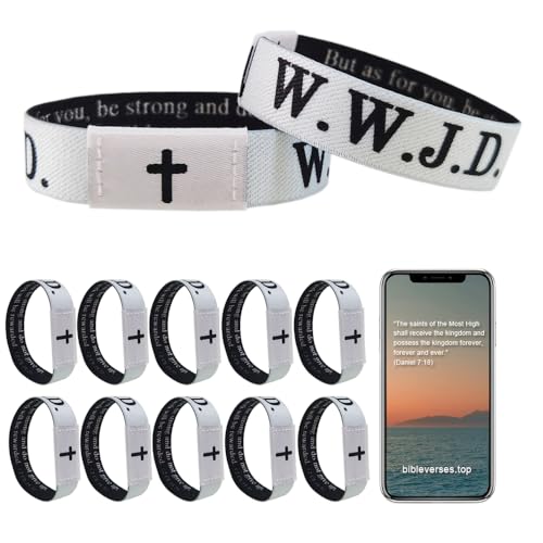 WENSUNNIE 10Pack Wristbands Bible Verse Bracelets Scan, Christian Gifts for Women, Daily WWJD Jesus Scripture Bracelets, Christmas Wristband Bracelet for Men Mom (10Pack)