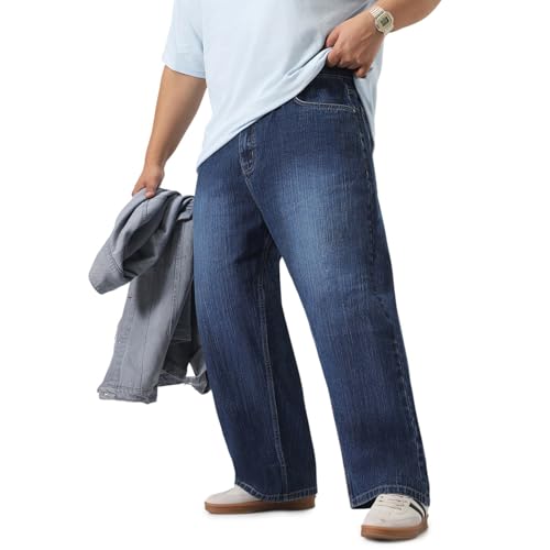 Image of Urbano Plus Men's Loose Baggy Fit Washed Denim Jeans Non-Stretchable