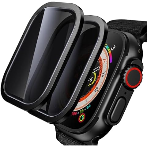 WSKEN for Apple Watch Ultra 2/Ultra Screen Protector 49mm, [26 Degree Privacy] Titanium Alloy Frame + 9H Tempered Glass, [Touch Sensitive] Lightweight Protective Glass Film for iwatch Ultra 2 Pack Cover