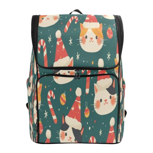 Sac à dos étudiant de grande capacité avec motif chats de bonbons de Noël pour jeunes