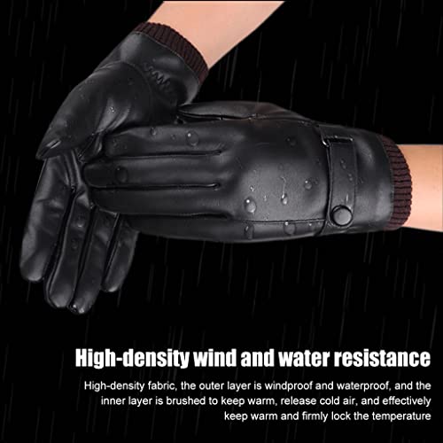 Image of Venzina Black Winter Gloves for Men Riding Gloves with Fleece Lining for Riding, Touch Screen Function, Waterproof, Windproof, One Size, for Driving, Cycling, Running, Hiking, Gift for Men
