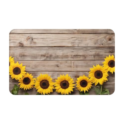 Sunflowers Wooden Board Print Living Room Bathroom Kitchen Anti Slip and Absorbent Carpet, Indoor Entrance Door Muddy Floor Mat, Ultra Soft Washable Carpet 21x31.5 Inches
