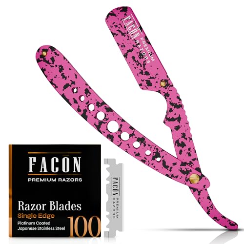Facón Straight Razors for Men - Professional Barber Straight Edge Razor Kit with 100 Blades, Classic Stainless Steel Barbero Shaver for a Smooth &amp; Precise Shave, Premium Barber Razor for Men's Shaving