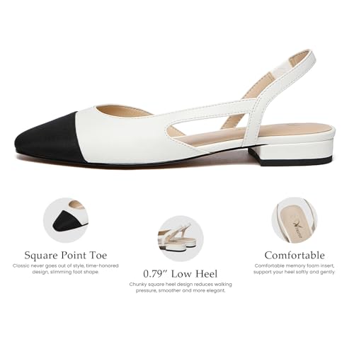Image of Athlefit Slingback Flats for Women Square Toe Ballet Flats Work Dress Shoes