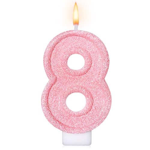 Cute Number 8 Birthday Candle Glitter Pink Number Candles Birthday Cake Topper Decoration Party Supplies Anniversary Celebrations