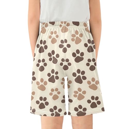 ALAZA Cute Dog Paw Print Brown Black Pajama Shorts Elastic Waist Casual Sleep Shorts with Pockets Size 6-142