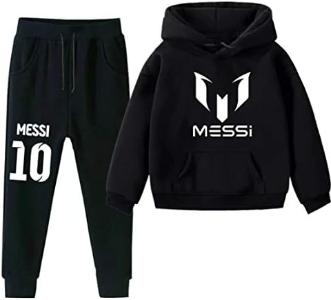 ENDOH Kids Boys Lionel Messi Fans Sweatshirt with Hood-Pullover Tops Fleece Lined Hoodie and Long Pants 2Pcs Set(2T-14Y)
