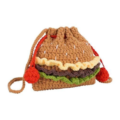 Women Mini Hamburger Design Knitting yarn Woven Crossbody Shoulder Bag Drawstring Bucket Bag4