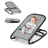 RELAX4LIFE Babywippe & Babyschaukel, Wippe mit verstellbarer Rückenlehne/ 3-Punkt-Gurt/Reißverschluss, faltbare Schaukelwippe, Babyliegestuhl Wippmodus, Babyliege bis 15 kg belastbar (Hellgrau)