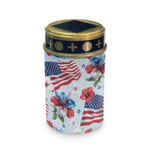 Image of Poceacles American Flag Hibiscus Flower Outdoor Solar Lights Garden Cemetery Flameless Candle America 250th Anniversary Printed Solar Garden Stake Lights for 4th of July Decorations, Pack of 4