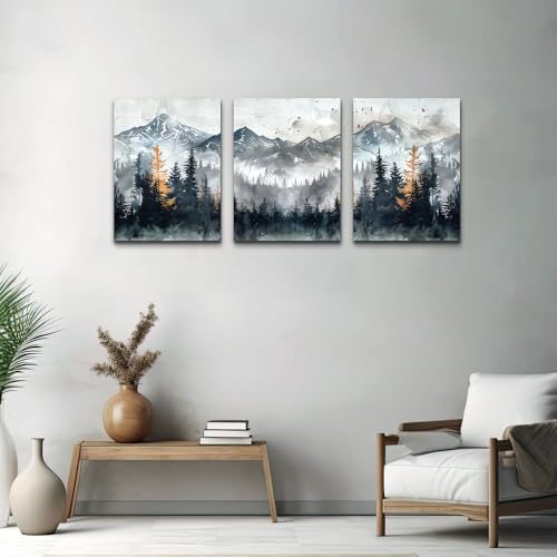 DZRWUBHS Canvas Wall Art for Bedroom Modern Wall Decor for Living Room Office Decorations Mountain Landscape Wall Pictures Foggy Forest Vintage Paintings Artwork Bathroom Home Decor Prints 3 Piece