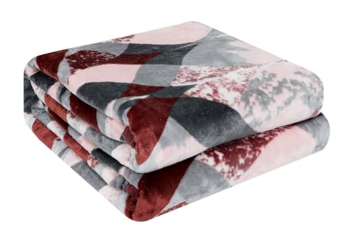 Image of Premium Ultra Soft Flannel Printed Single Blanket 220x160 cm| 200 GSM Warm & Cozy All Season AC Blanket| Lightweight Travel /Camping Throw for Sofa & Couch| Winter Duvet /Quilt- Red & Grey