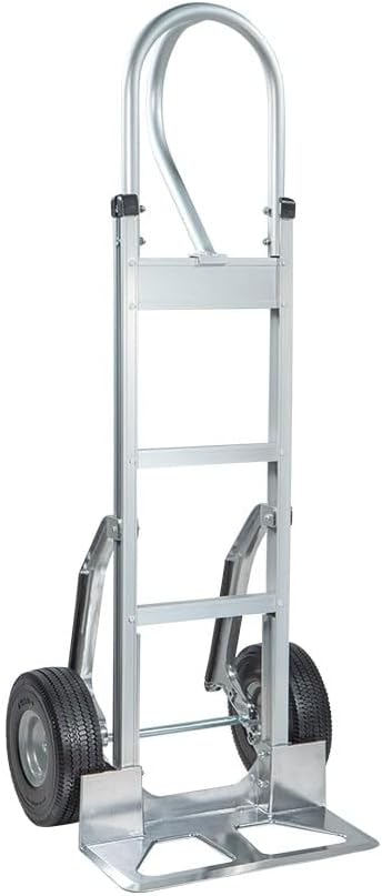 Mytee Products 600 lbs Aluminum Hand Truck Heavy Duty Dolly with P Handle & 10" Caster Wheels - Hand Truck with Skid Bars & Vertical Loop Handle - 52.3" x 17.5" with 19.3" x 7.5" Nose Plate