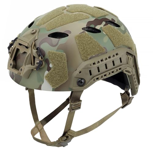 AOUTACC Lightweight Tactical Airsoft Helmet, Integrated Tactical Airsoft Helmet with NVG Mount Base, Side Rails,Pre-Slotted Headset Strap and Helmet Accessories for Outdoor Sports-Camouflage