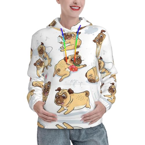 Sweat à capuche femme doux imprimé chien extensible avec poche kangourou tendance