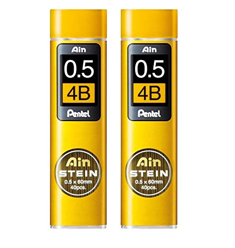 Pentel Ain Stein Mechanical Pencil Lead | Tip Size 0.5 Mm | Lead Of Grade 4B | Pack Of 40 Pcs X 2 Set (C275-4B), Ink black