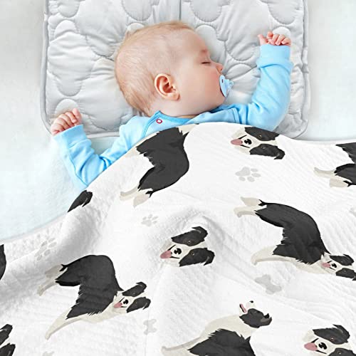 Image of Swaddle Blanket Border Collie Black Cotton Blanket for Infants, Receiving Blanket, Lightweight Soft Swaddling Blanket for Crib, Stroller, Nursery Blankets, 30X40 in