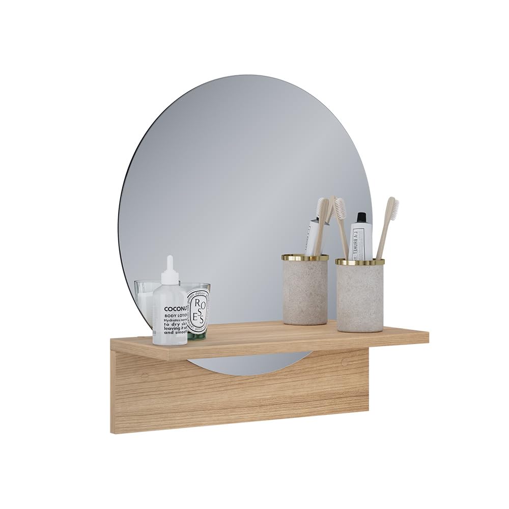 Vicco Specchio bagno Elyra, Rovere dorato, 40 x 47.5 cm con ripiano, adatto per il montaggio a parete in bagno e in ambienti abitativi