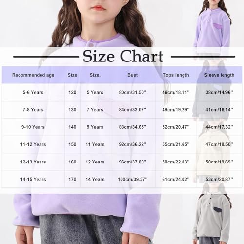 Kids Fall Winter Sweatshirt with Pockets Hooded Sweatshirts Cute Fleece Quarter Button Pullover Coats 5-15Years3