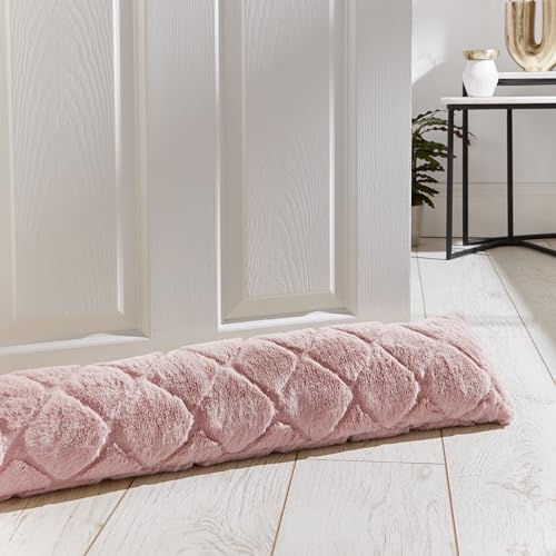 Catherine Lansfield Cosy Diamond Faux Fur Door Draught Excluder Blush Pink
