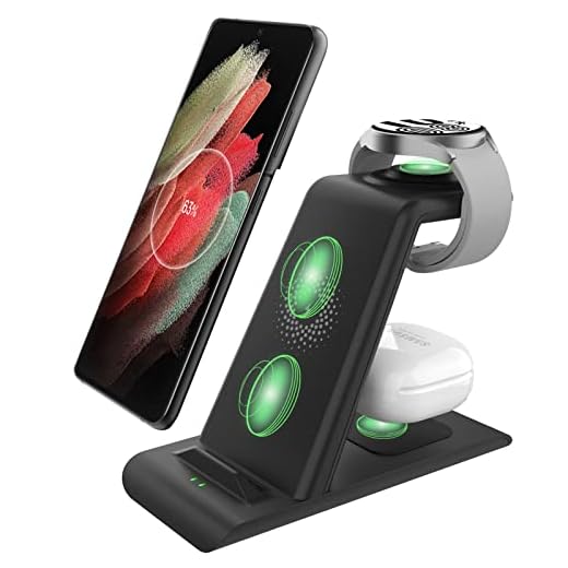 Aimtel 3-i-1 trådlös laddare kompatibel med Samsung Galaxy Watch/telefon/knoppar (+, Live, Pro) Trådlös laddningsstation, Galaxy S21/S20/S10/Note 20/10/9/8, Galaxy Watch 3/42mm/46mm/Active 2,1/Gear S3/S2