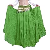 Taille:70-100CM;Länge:96CM; Damen Maxirock Baumwolle Leinen Rock Bauchtanz Hoch Tanzen Röcke Plissee Retro Langrock Grün 3 Eine Größe