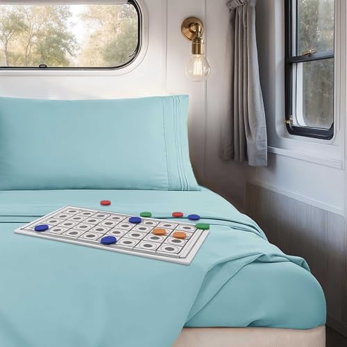Nestl Light Blue Short Queen Sheets for RV, Hotel Luxury RV Queen Sheets Set, 4 Piece Fitted Bed Sheet Set and Pillowcases, Super Soft, Wrinkle-Free, and Breathable Camper Bedding