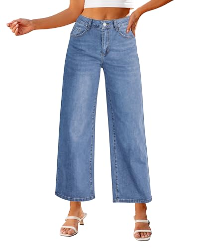 luvamia Wide Leg Jeans Woman Trendy Cropped Jeans for Women Medium Blue Crop Wide Leg Jeans for Women High Waisted Wide Leg Jeans Plus Size Jeans for Curvy Women Size XX-Large Fits Size 20 Size 22