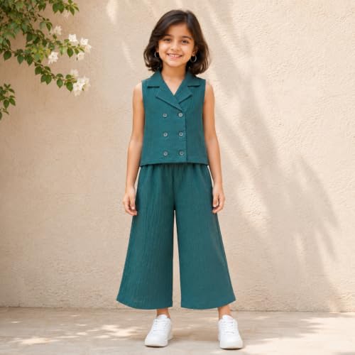 Image of The Magic Wand Woven Digital Printed Co-ord Set For Kids Girls, Sleeveless Top With Palazzo Pant Two-Piece Western Stylish Clothing Set For Festivals