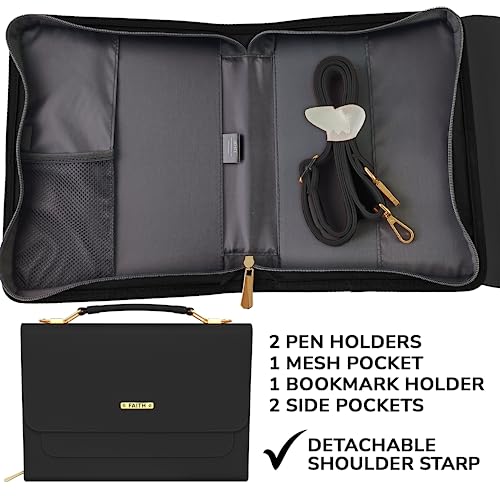 DEHITE Bible Cover Case for Women – Bible Carrying Bag – Pen Slots – Zippered Pocket – Shoulder Strap – Premium PU Leather – Purse Christian Gift3