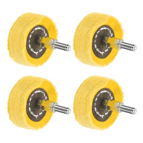 uxcell 2-Inch Buffing Polishing Pad Wheel Cotton with 15/64-inch Handle for Manifold Aluminum Stainless Steel Chrome Yellow 4 Pcs