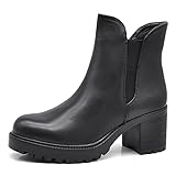 Pelle sintetica IF Fahion Scarpe Tronchetti Stivali Stivaletti Da Donna Tacco Medio Elastico 6639 Nero N.41