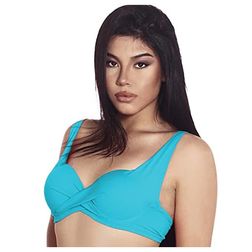 Top de biquíni plus size meia taça com bojo transpassado Tamanho:50;Cor:Azul Piscina