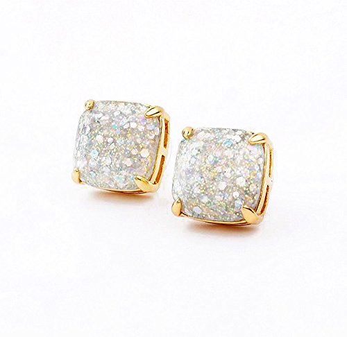 kate spade New York Small Square Opal Galaxy Glitter Stud Earrings on Card Only