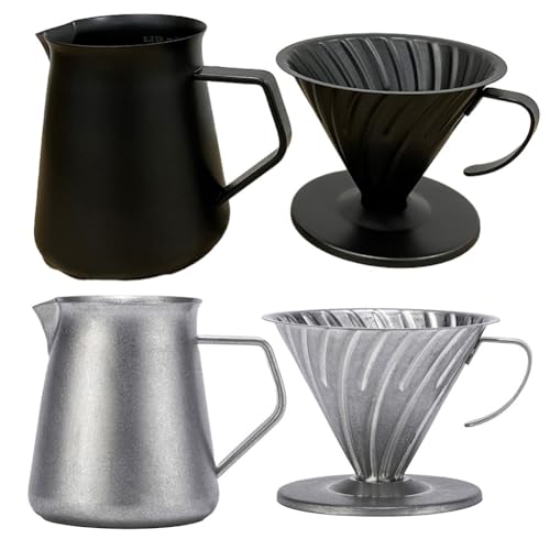FUBESK Verser Over Dripper Cafetière 600 ml Filtre en acier inoxydable pour usage domestique avec couleur argentée