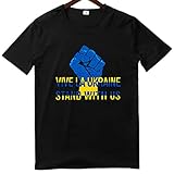 dongcy ucraina t-shirt bandiera ucraina prima stampa maglietta con girocollo unisex pace nel mondo e amore elasticizzata confortevole short sleeve leggero gli sport all'aperto,black,xs(50kg/160cm)