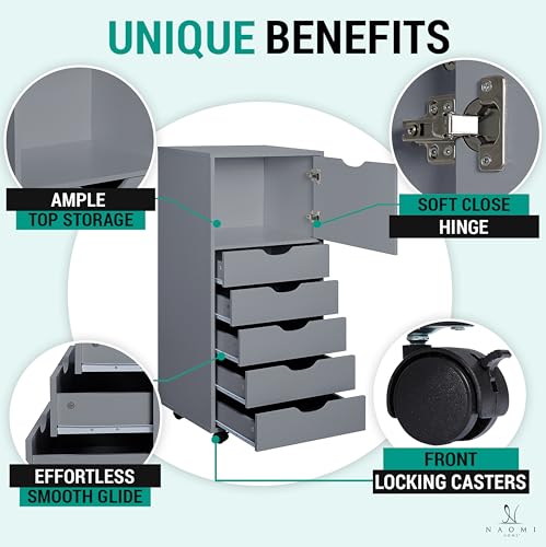 Image of Naomi Home 5 Drawer + 1 Cabinet Storage Organizer, Modern Mobile Cabinet for Home & Everyday Storage