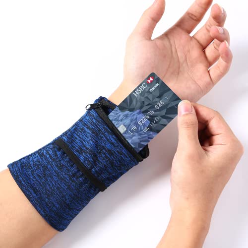 Wrist Pouch, Sportswear Wristband, Wrist Wallet with Zippered for Running Cycling, Hiking, Yoga, Walking and More (Royal Blue, L)