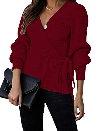 Kirundo women’s 2020 autumn winter wrap v neck sweater top ball…