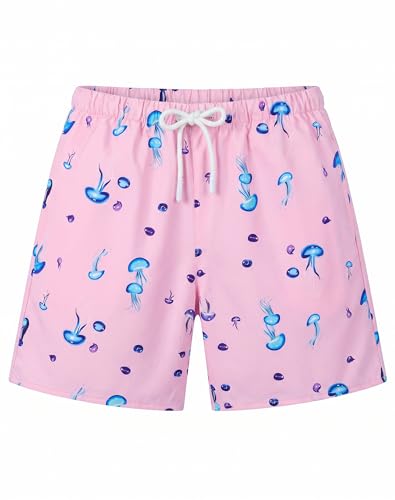 Image of UPTRIS Girls Swim Shorts Beach Board Short with Mesh Liner Quick Dry Summer | Jellyfish Pattern Swimming Trunks Swimsuit with Pockets Surfing, Beach, Vacation and Holiday for Toddler Baby girl